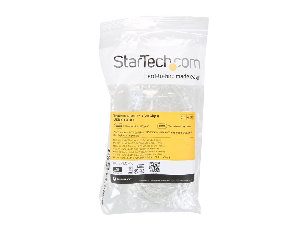 StarTech.com TBLT3MM2MW Thunderbolt 3 Cable - 6 ft / 2m - White - 4K 60Hz - USB C Charger - USB C to USB C Cable - USB-C Charge Cable