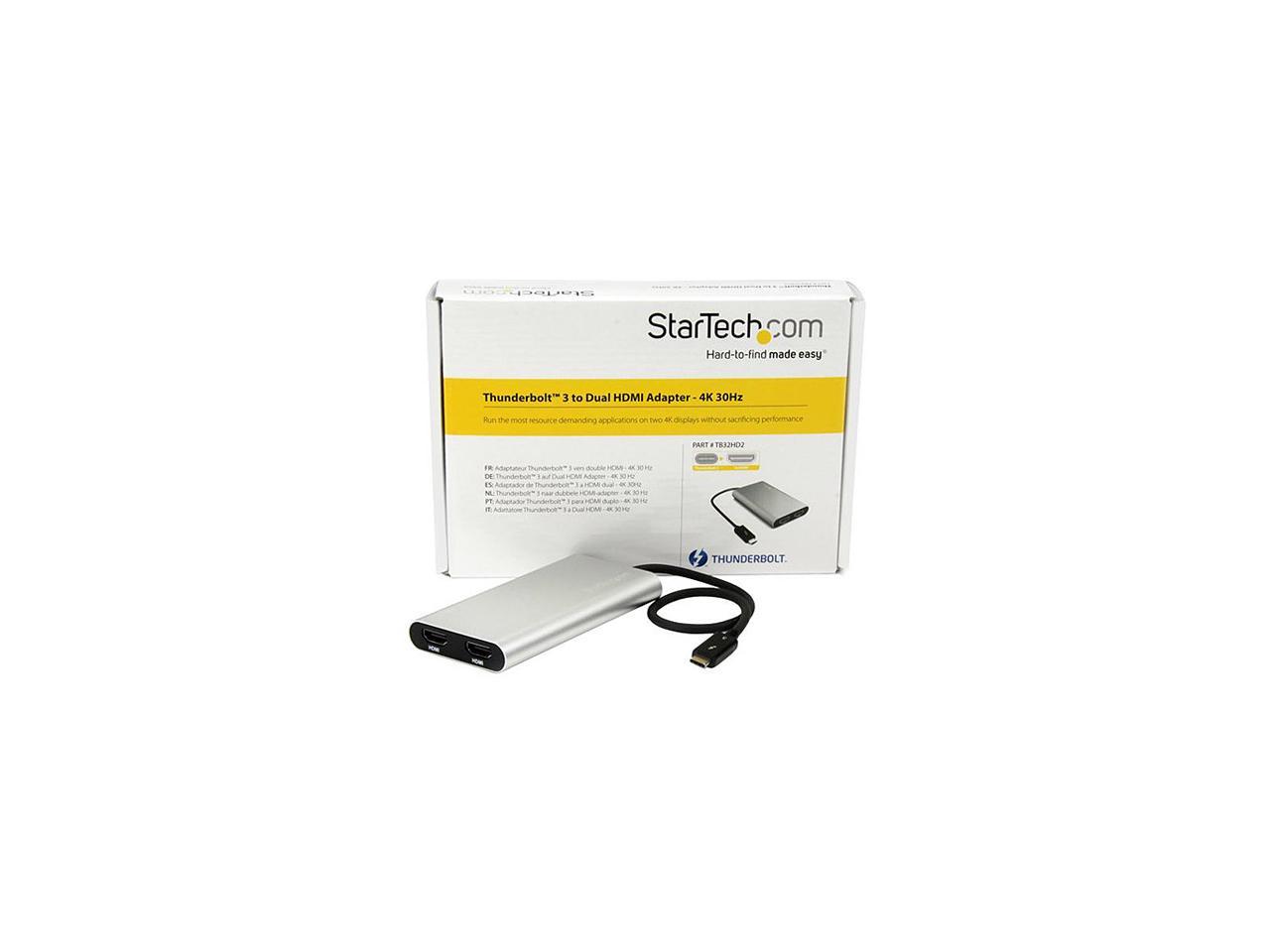 StarTech.com TB32HD24K60 Thunderbolt 3 to Dual HDMI Adapter- 4K 60Hz - Mac and Windows Compatible - USB C Adapter - USB C HDMI - Thunderbolt 3 to HDMI