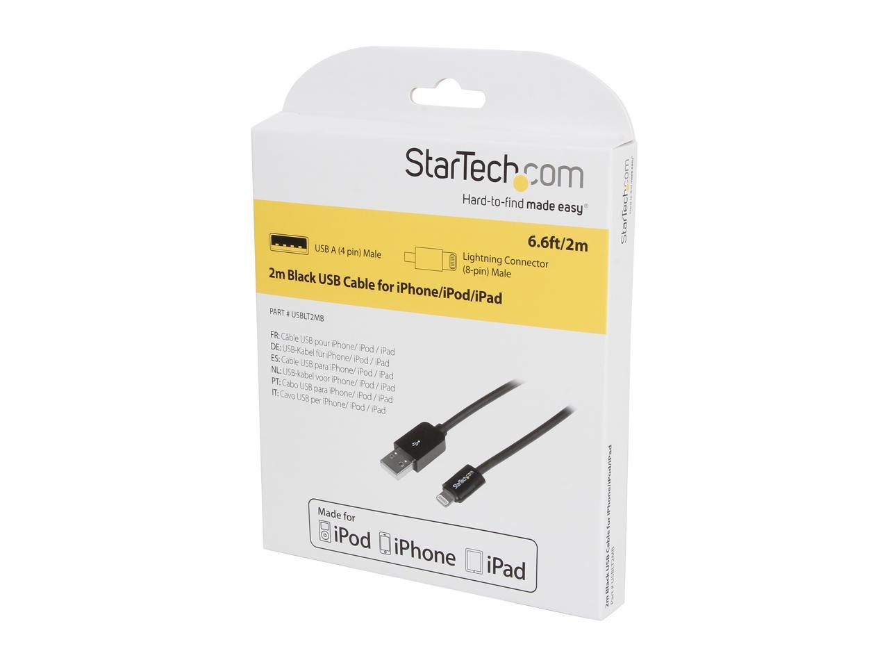 StarTech USBLT2MB 2m (6 ft.) Long Black Apple 8-pin Lightning Connector to USB Cable for iPhone / iPod / iPad - Charge and Sync Cable