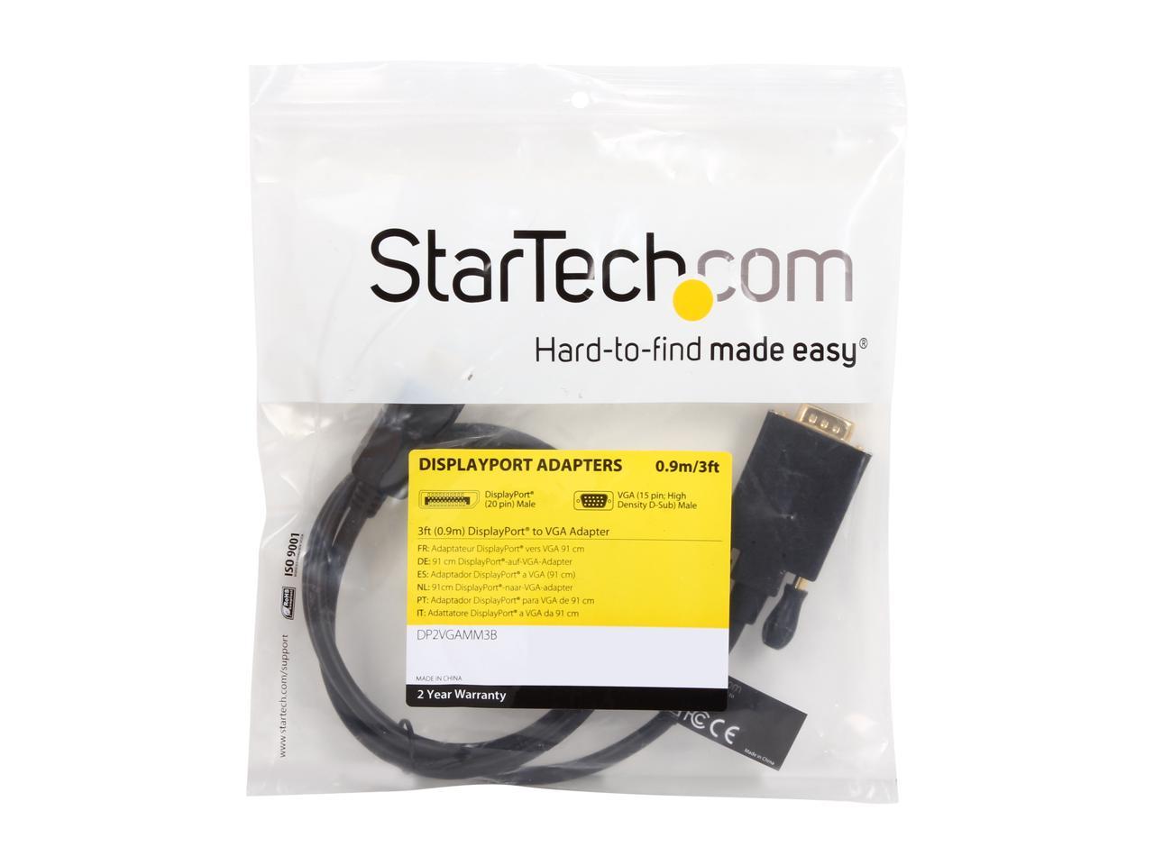 StarTech DP2VGAMM3B 3 ft. DisplayPort to VGA Adapter Cable - DP to VGA Video Converter - Active DisplayPort to VGA Cable for PC 1920 x 1200 - Black