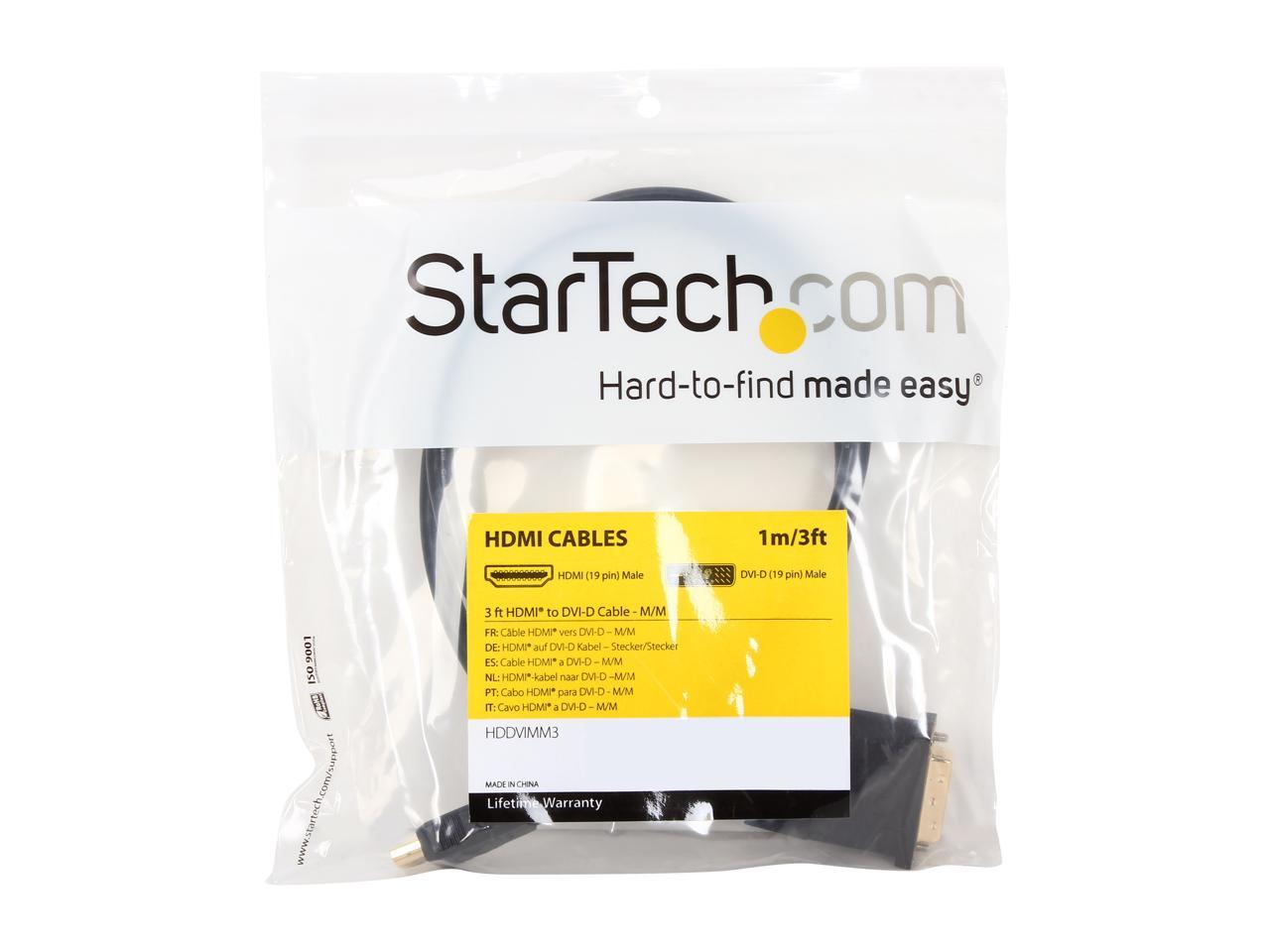 StarTech.com HDDVIMM3 3 ft HDMI to DVI-D Cable - HDMI to DVI Adapter / Converter Cable - 1x DVI-D Male, 1x HDMI Male - Black, 3 feet