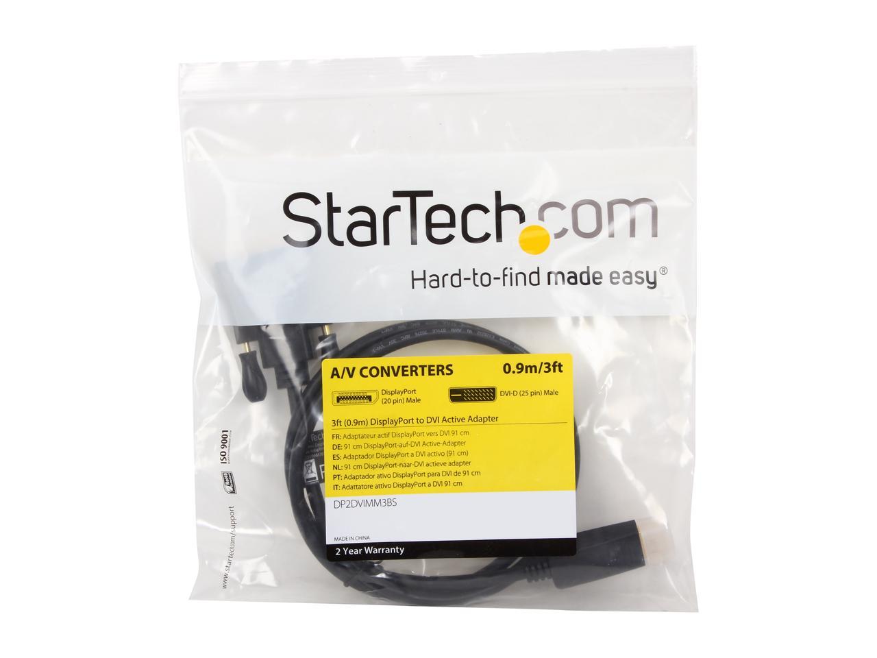 StarTech.com DP2DVIMM3BS 3 foot DisplayPort to DVI Active Adapter Converter Cable - 3 ft (0.9m) Active DP to DVI M/M Cable for PC - 1920x1200 - Black