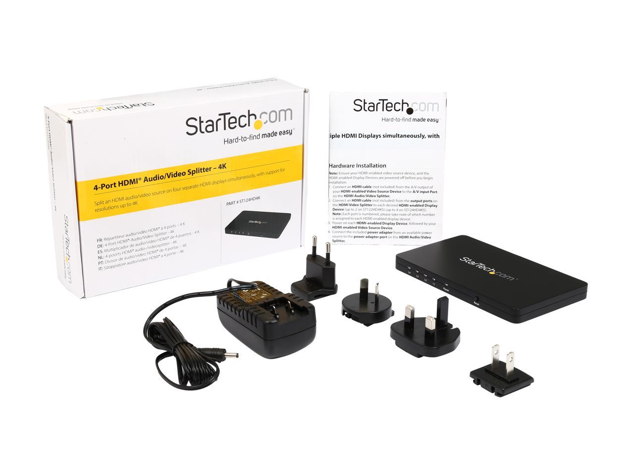 StarTech ST124HD4K 4K HDMI Splitter - 4k 30 Hz - 4 Port - Aluminum - Backward Compatible - HDMI Multi Port - HDMI Hub
