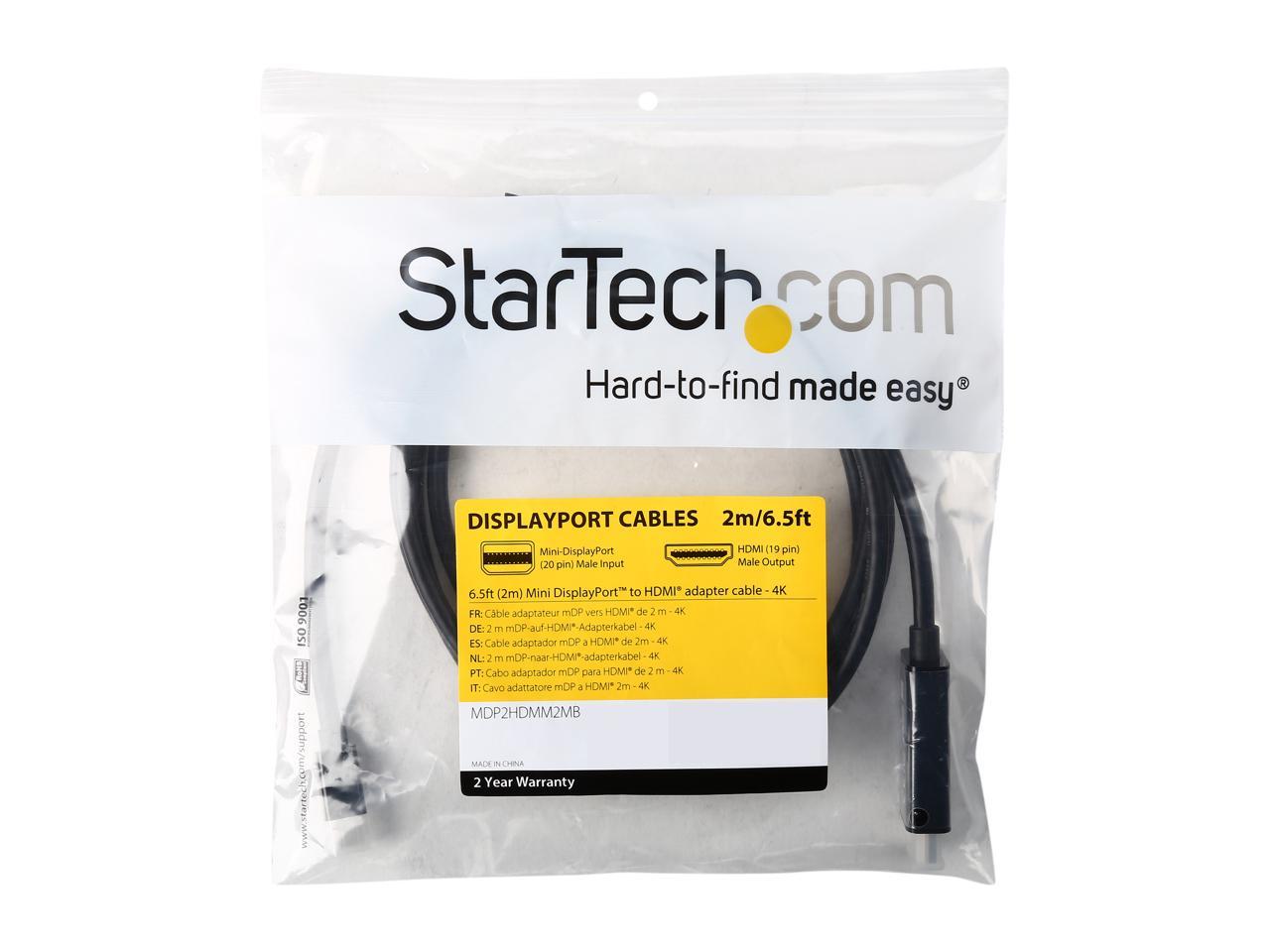 StarTech.com MDP2HDMM2MB Mini DisplayPort to HDMI Converter Cable - 6 ft (2m) - mDP to HDMI Adapter with Built-in cable - (M / M) Ultra HD 4K
