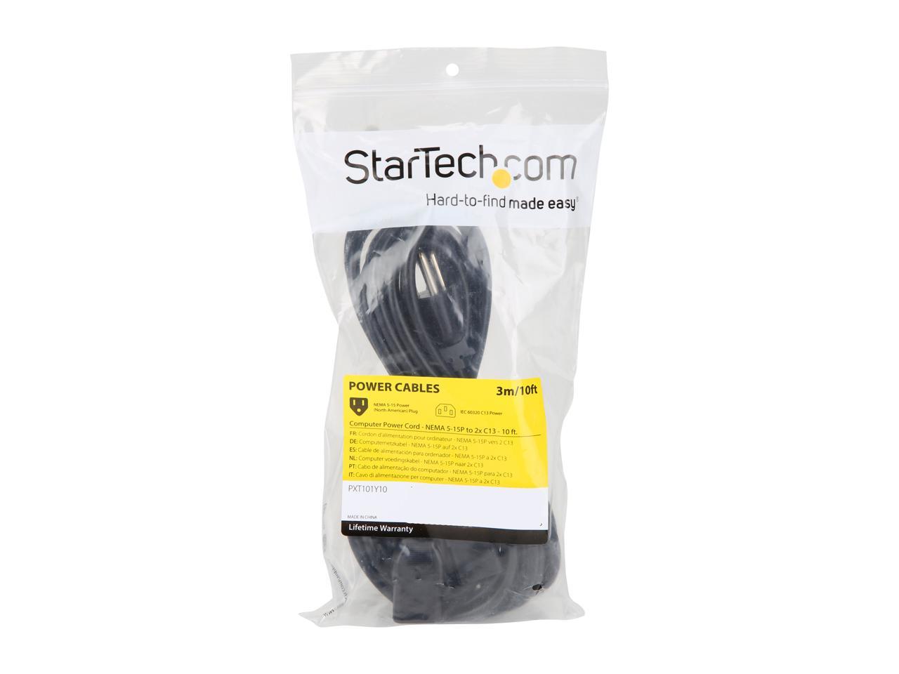 StarTech.com Model PXT101Y10 10 ft. Computer Power Cord - NEMA 5-15P to 2x C13