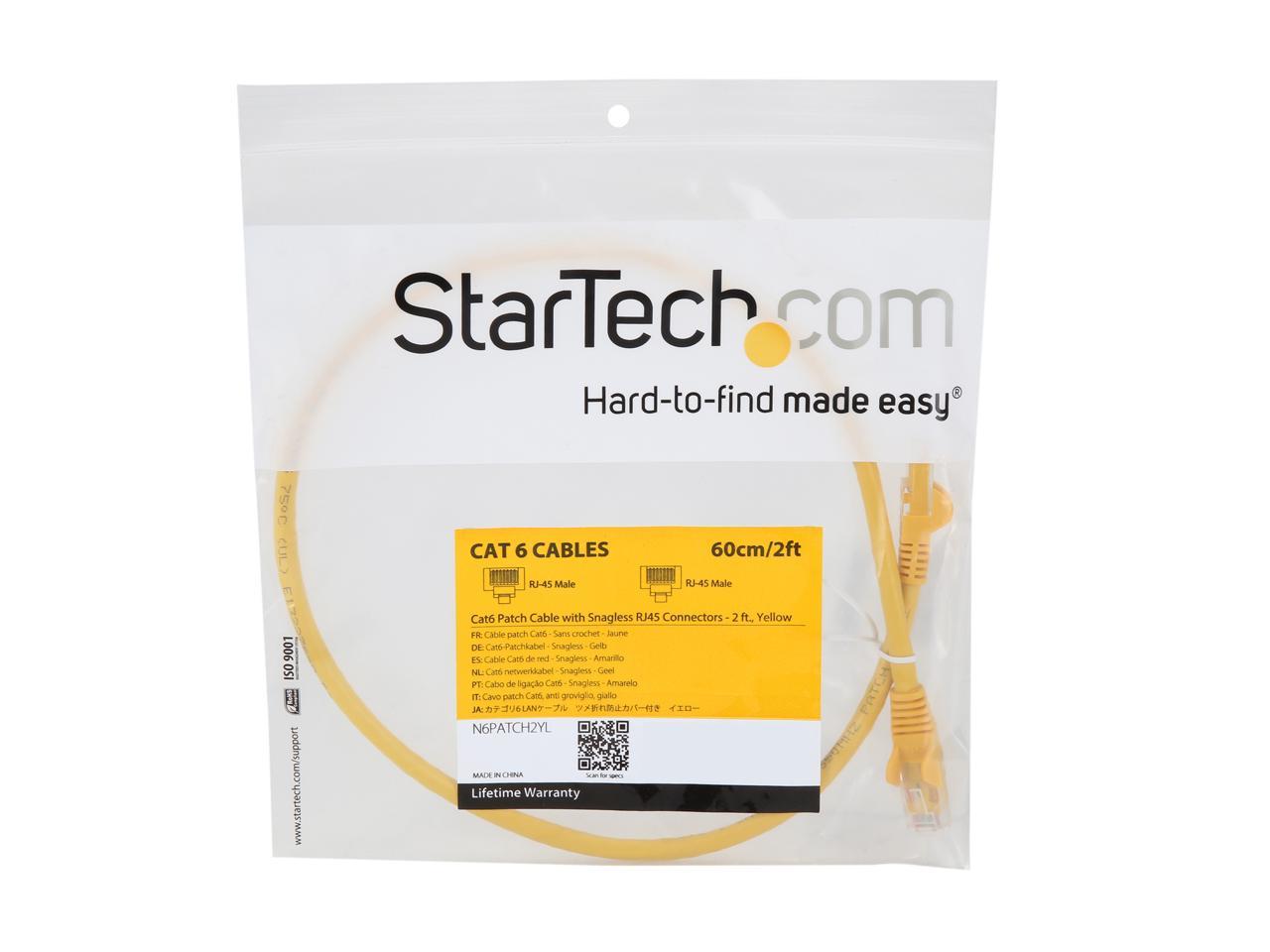 StarTech N6PATCH2YL StarTech.com Cat6 Patch Cable - 2 ft. - Yellow Ethernet Cable - Snagless RJ45 Cable - Ethernet Cord - Cat 6 Cable - 2 ft.