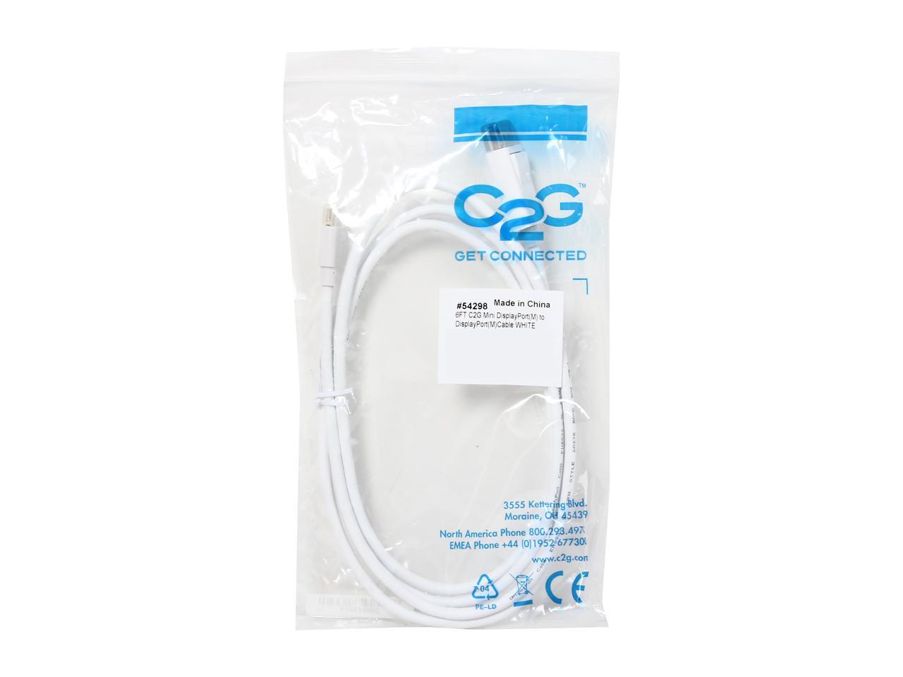 C2G 54298 Mini DisplayPort to DisplayPort Adapter Cable M/M, White (6 Feet, 1.82 Meters)