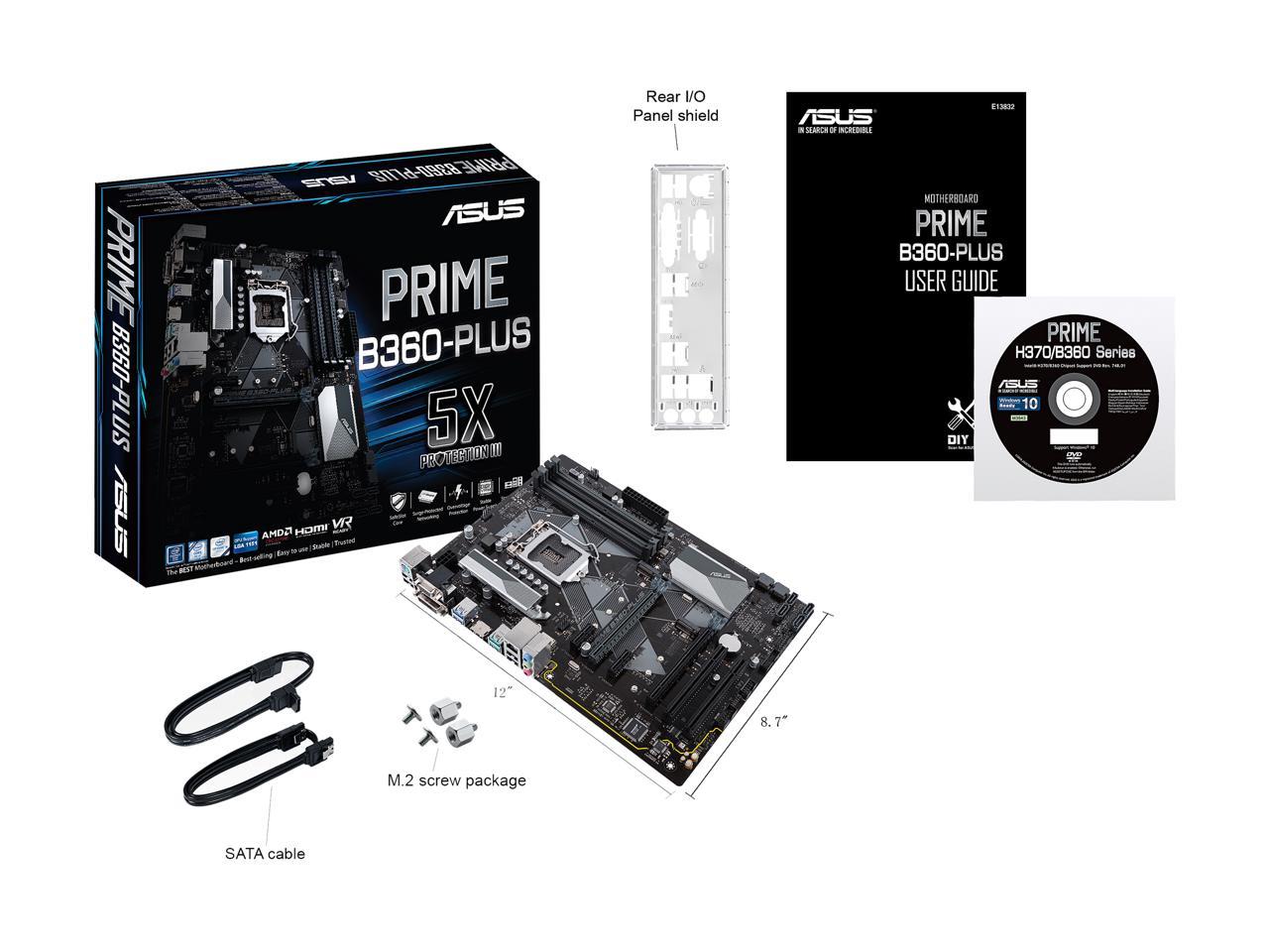 ASUS Prime B360-Plus LGA1151 (300 Series) DDR4 HDMI DVI VGA M.2 ATX Motherboard