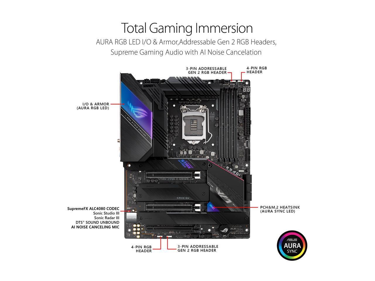 ASUS ROG Strix Z590-E Gaming WiFi 6E LGA 1200 (Intel 11th/10th Gen) ATX Gaming Motherboard (PCIe 4.0, 14+2 Power Stages, DDR4 5333+, Dual Intel 2.5 Gb LAN, Bluetooth v5.2, 4 x M.2/NVMe SSD and AURA RGB Lighting)