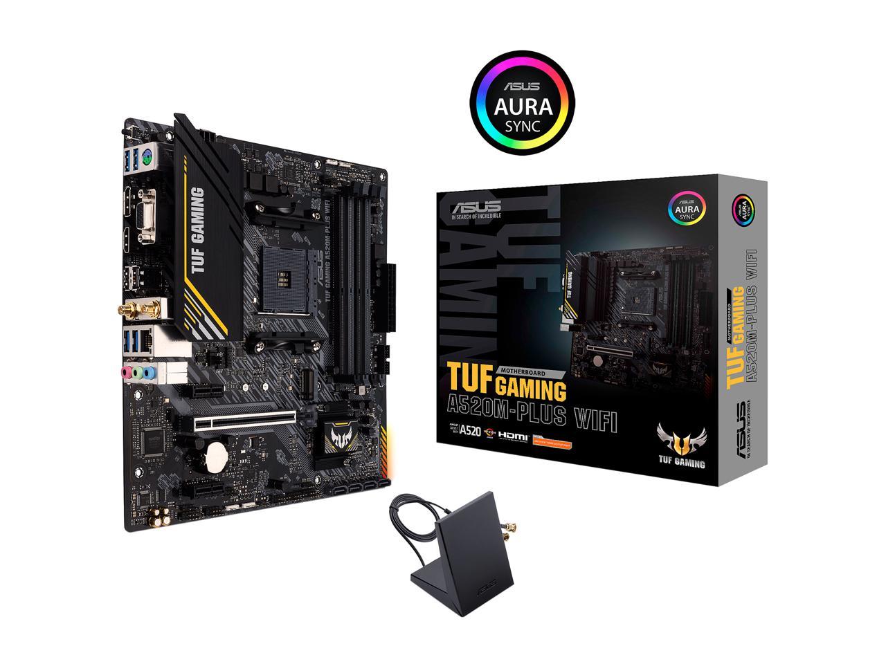 ASUS TUF Gaming A520M-PLUS (WiFi) AMD AM4 (3rd Gen Ryzen™) microATX Gaming Motherboard (M.2 Support, 802.11ac Wi-Fi, DisplayPort, HDMI, D-Sub, USB 3.2 Gen 1 Type-A and Aura Addressable Gen 2 headers)