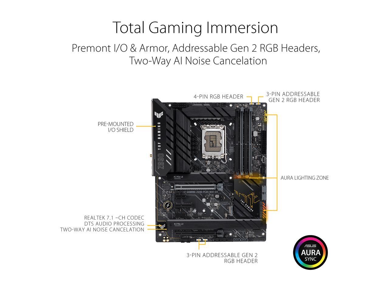ASUS TUF Gaming Z690-Plus WiFi D4 LGA 1700(Intel®12th&13th Gen) ATX gaming motherboard(PCIe 5.0, DDR4,4xM.2/NVMe SSD,14+2 power stages,WiFi 6,Intel ® 2.5Gb LAN,front USB 3.2 Gen 2 Type-C®,Thunderbolt 4,Two-Way AI Noise Cancelation)