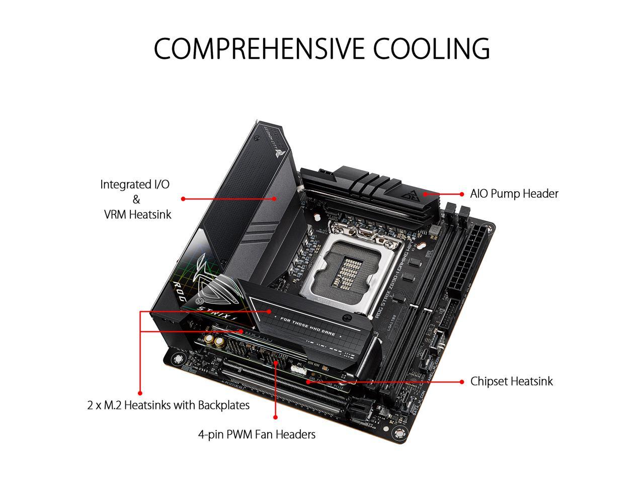 ASUS ROG Strix Z690-I Gaming WiFi 6E LGA 1700 (Intel® 12th&13th Gen) mini-ITX gaming motherboard (PCIe 5.0,DDR5,10 layer PCB,10+1 power stages,Thunderbolt 4 Onboard,Intel® 2.5 Gb LAN,USB 3.2 Gen 2x2 front panel Type-C)