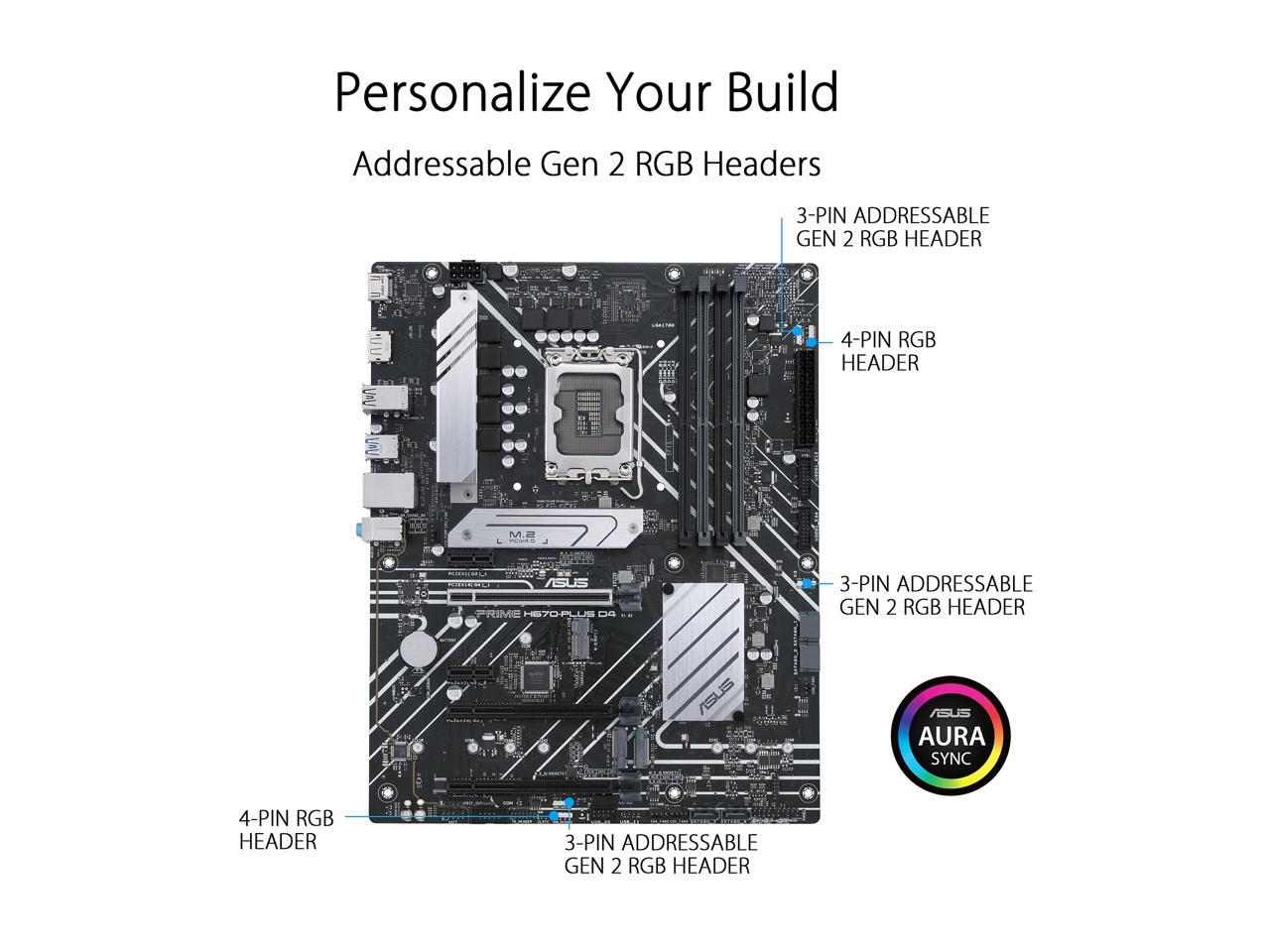 ASUS PRIME H670-PLUS D4 LGA 1700 (Intel 12th & 13th Gen) ATX Motherboard (PCIe 4.0, DDR4, 3xM.2 slots, 2.5Gb LAN, DP, HDMI, Aura Sync)