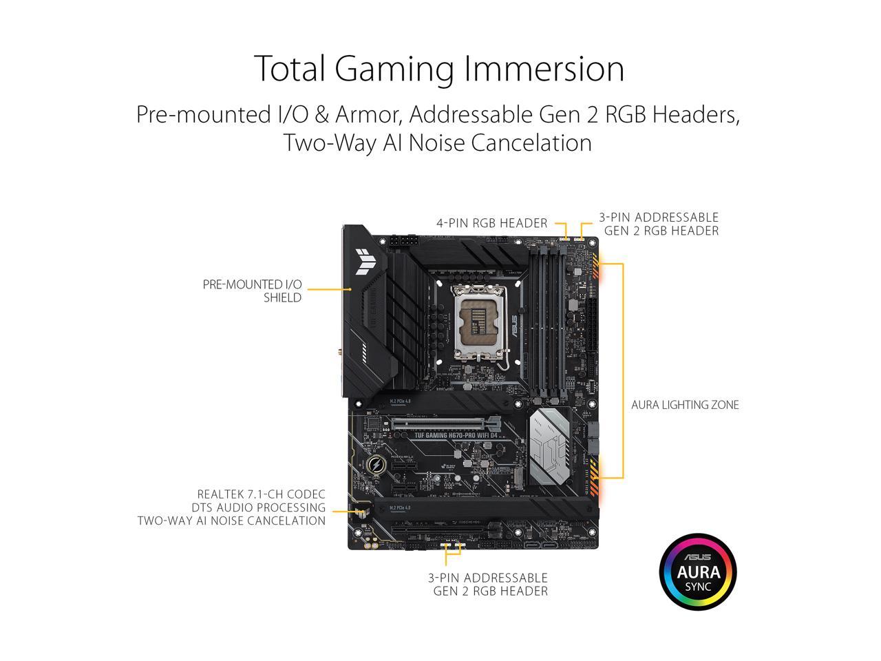 ASUS TUF GAMING H670-PRO WIFI D4 LGA 1700 (Intel 12th &13th Gen) ATX Gaming Motherboard (PCIe 5.0, DDR4, 14+1 DrMOS, 4xPCIe 4.0 M.2 Slots, WiFi 6, 2.5 Gb LAN, Front USB 3.2 Gen 1 Type-C)