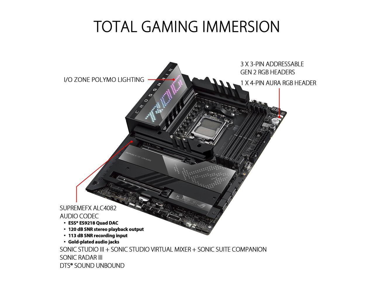 ASUS ROG CROSSHAIR X670E HERO (WiFi 6E) Socket AM5 (LGA 1718) Ryzen 7000 gaming motherboard (18 + 2 power stages, PCIe 5.0, DDR5 support, five M.2 slots, USB 3.2 Gen 2x2 front-panel connector with Quick Charge 4+, USB4, Wi-Fi 6E)