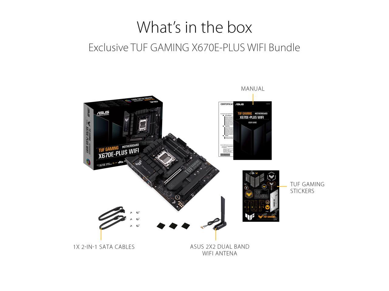 ASUS TUF GAMING X670E-PLUS WIFI 6E Socket AM5 (LGA 1718) Ryzen 7000 ATX Gaming Motherboard (16 Power Stages, PCIe 5.0, DDR5 Memory, Four M.2 Slots, WiFi 6E and 2.5 Gb Ethernet, USB 4 Header, Two-Way AI Noise Cancelation, Aura RGB Lighting)