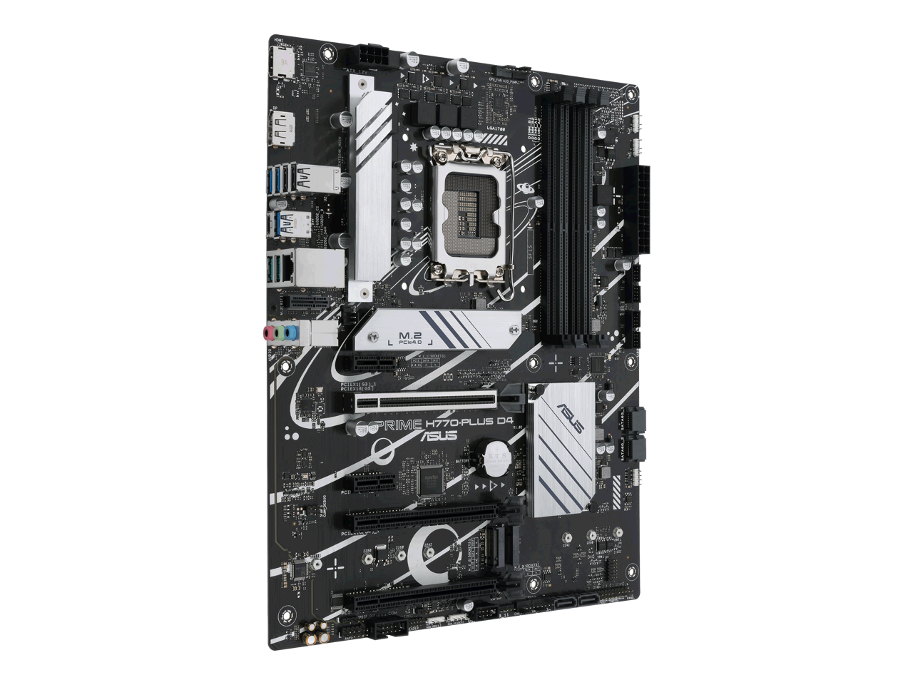 ASUS Prime H770-PLUS D4 Intel H770( 13th and 12th Gen) LGA 1700 ATX motherboard with PCIe 5.0, 3xPCIe 4.0 M.2 slots, DDR4, 2.5Gb LAN, DisplayPort, HDMI, USB 3.2 Gen 2 Type-C, Thunderbolt™ (USB4) support, Aura Sync