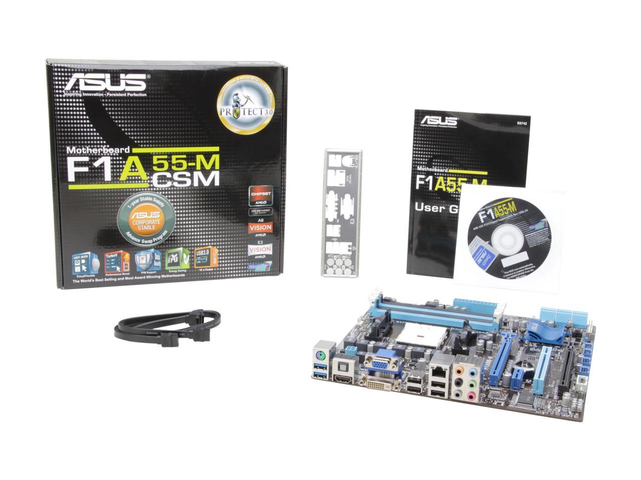 ASUS F1A55-M/CSM FM1 AMD A55 (Hudson D2) USB 3.0 HDMI Micro ATX AMD Motherboard with UEFI BIOS