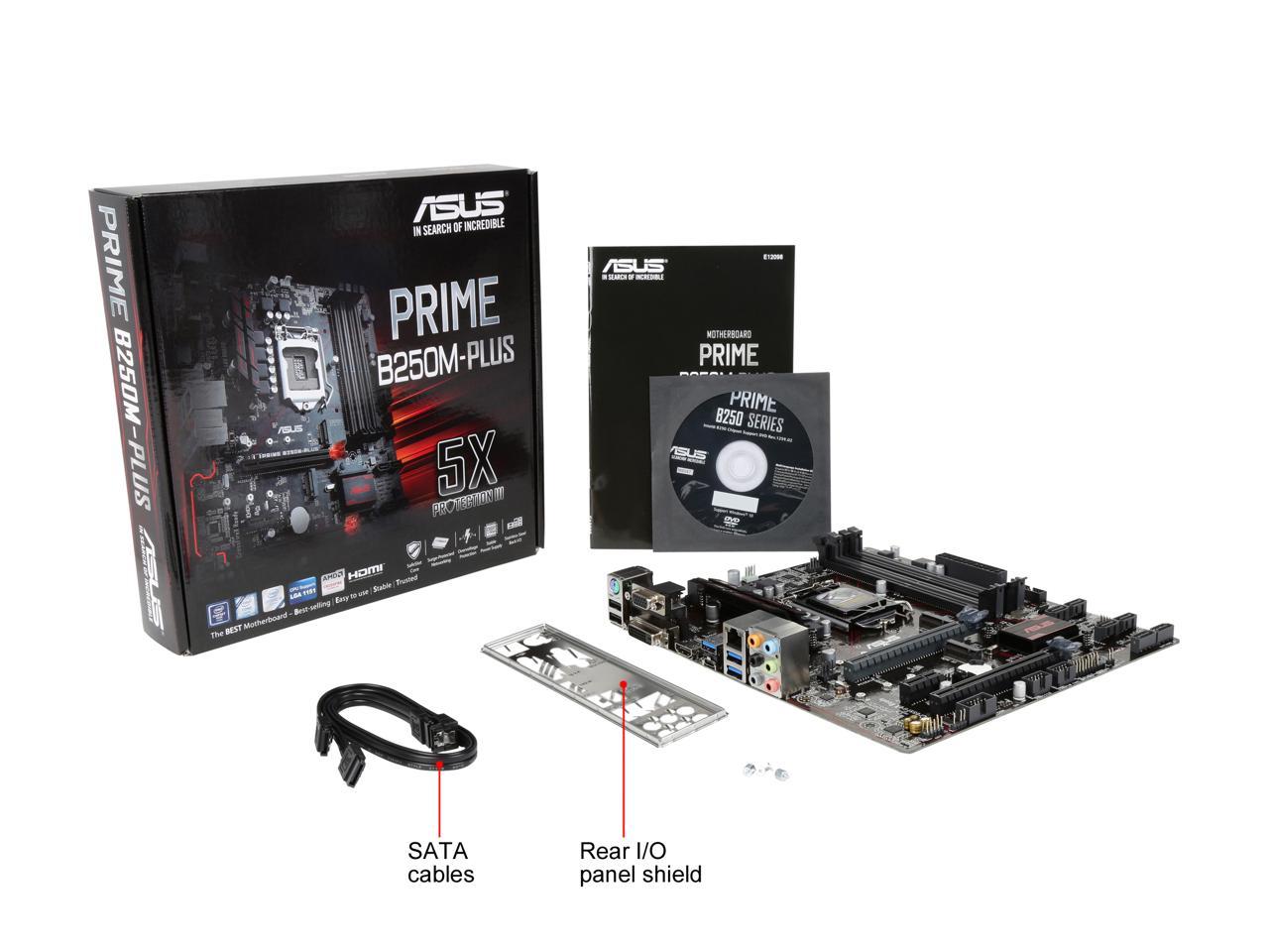ASUS PRIME B250M-PLUS LGA 1151 Intel B250 HDMI SATA 6Gb/s USB 3.0 Micro ATX Motherboards - Intel