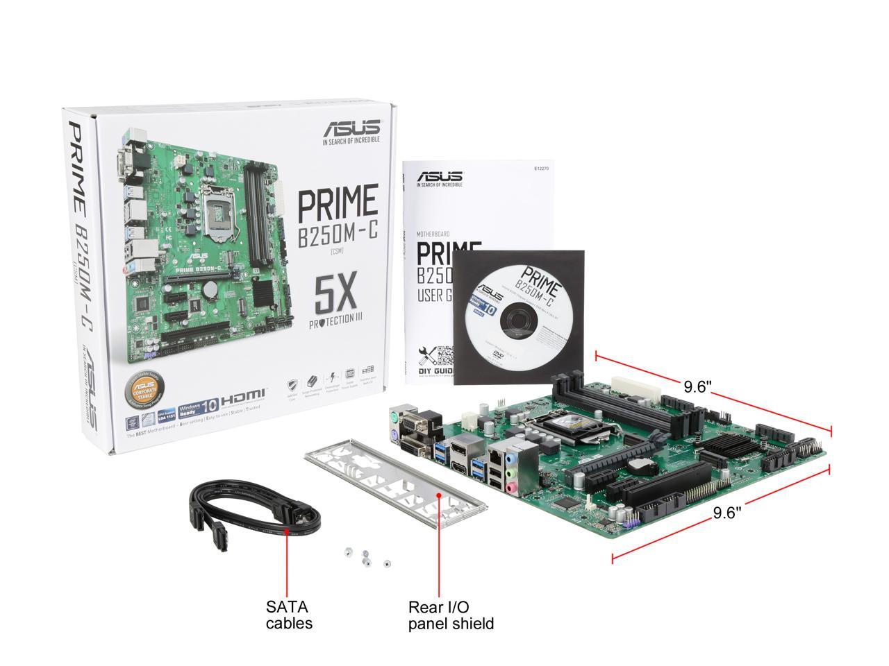 ASUS PRIME B250M-C/CSM LGA 1151 Intel B250 HDMI SATA 6Gb/s USB 3.1 Micro ATX Motherboards - Intel
