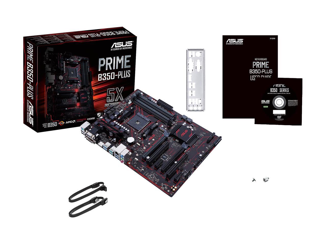 ASUS PRIME B350-PLUS AM4 AMD B350 SATA 6Gb/s USB 3.1 HDMI ATX Motherboards - AMD