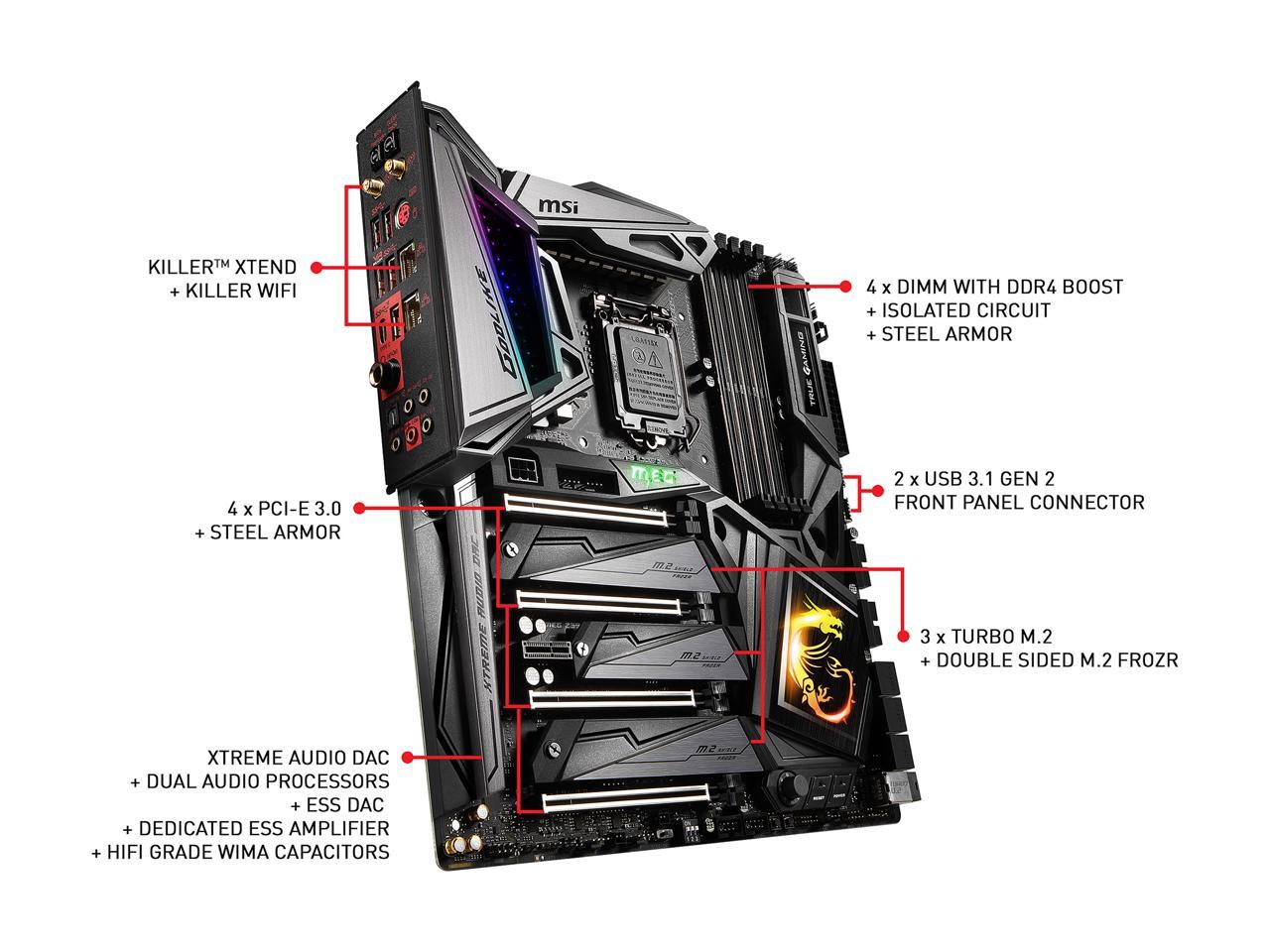 MSI MEG Z390 GODLIKE LGA 1151 (300 Series) Intel Z390 SATA 6Gb/s USB 3.1 Extended ATX Intel Motherboard