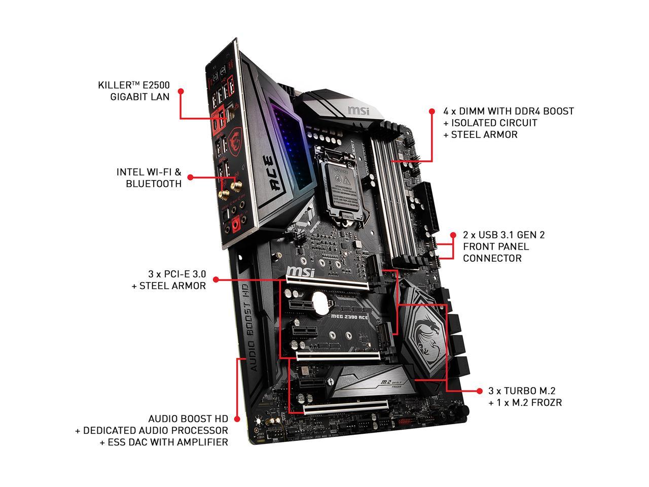 MSI MEG Z390 ACE LGA 1151 (300 Series) Intel Z390 SATA 6Gb/s USB 3.1 ATX Intel Motherboard