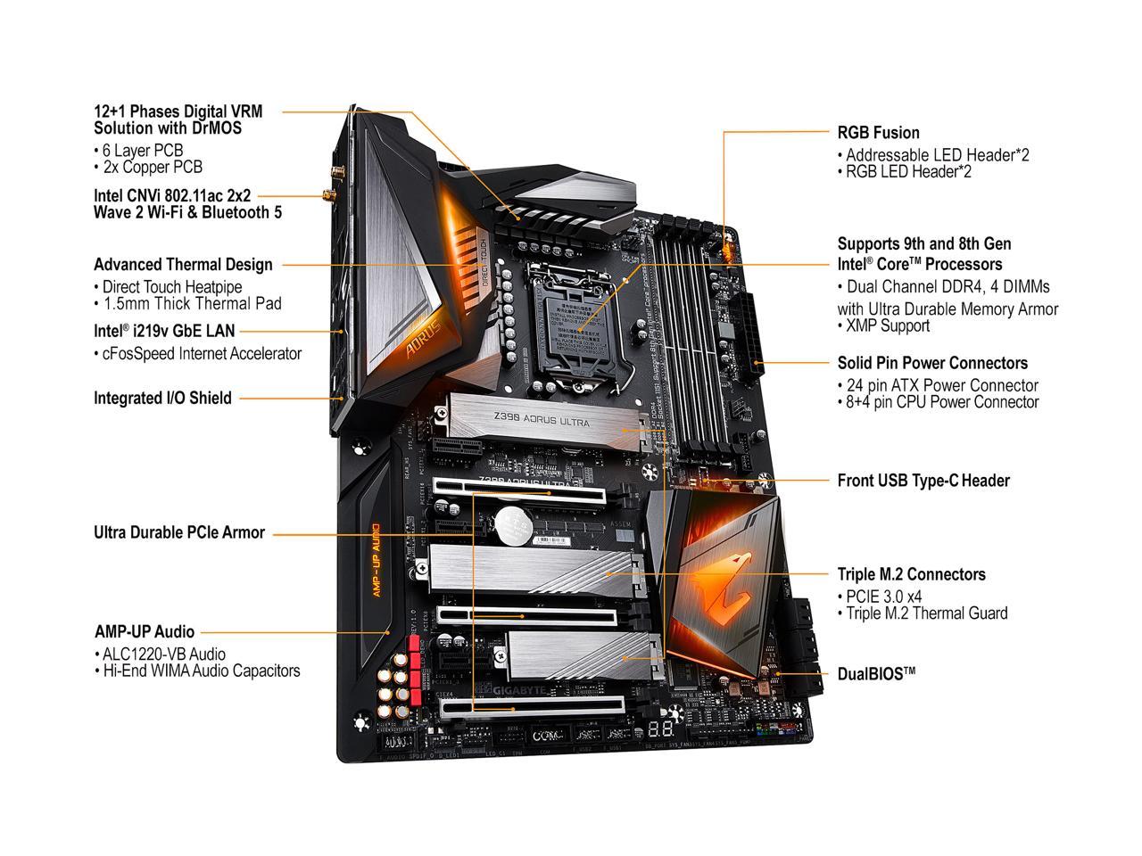GIGABYTE Z390 AORUS ULTRA LGA 1151 (300 Series) Intel Z390 SATA 6Gb/s ATX Intel Motherboard