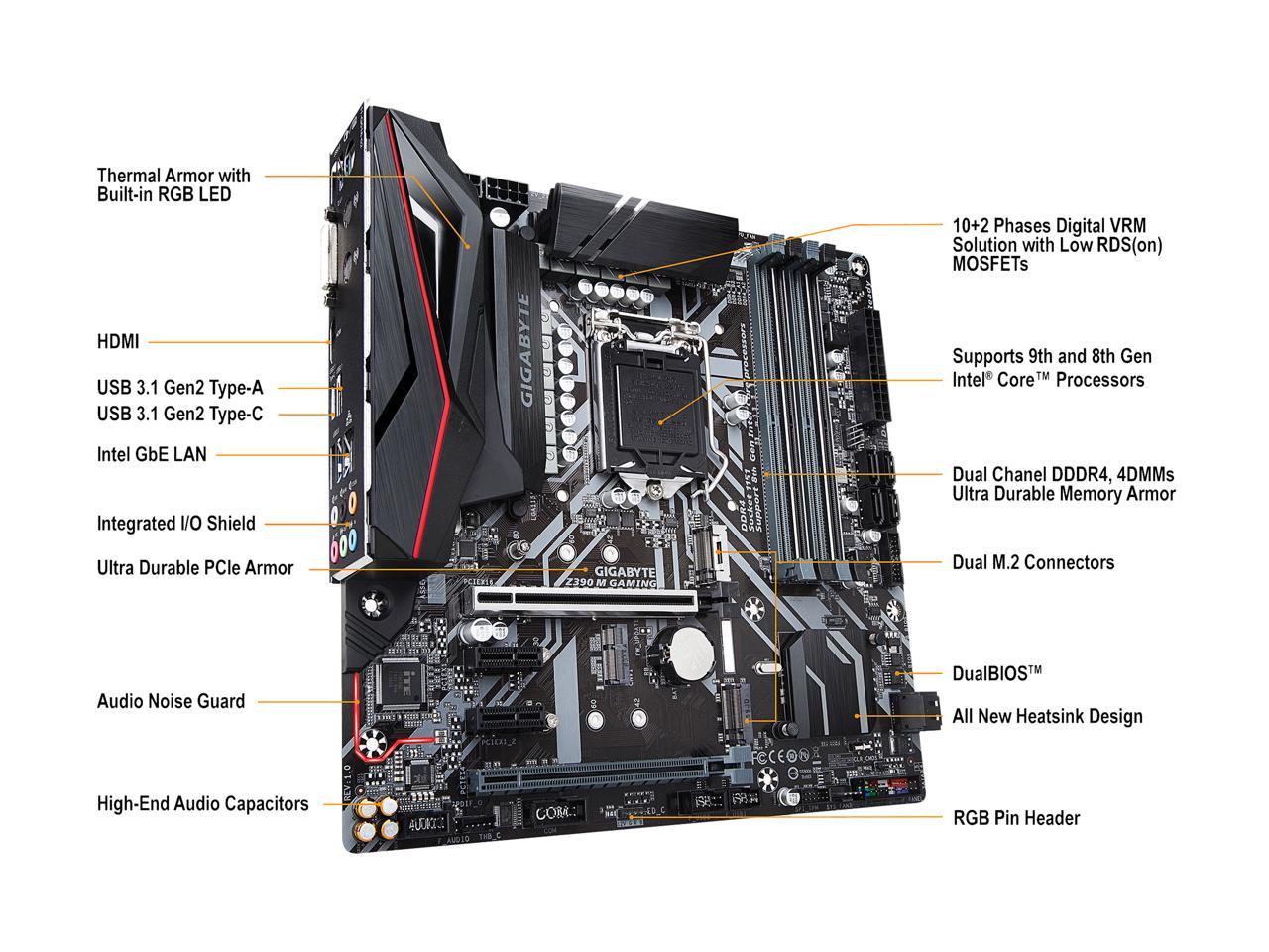 GIGABYTE Z390 M GAMING LGA 1151 (300 Series) Intel Z390 HDMI SATA 6Gb/s USB 3.1 Micro ATX Intel Motherboard