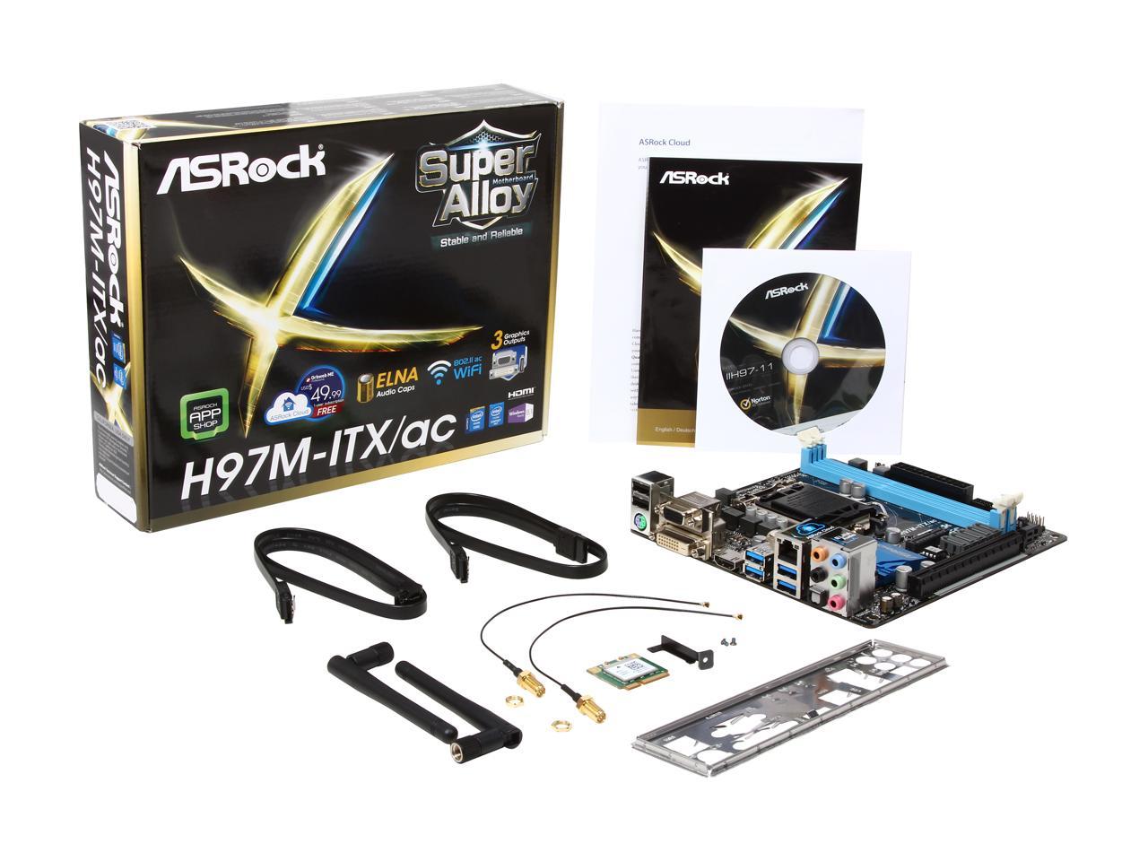 ASRock H97M-ITX/ac LGA 1150 Intel H97 HDMI SATA 6Gb/s USB 3.0 Mini ITX Intel Motherboard