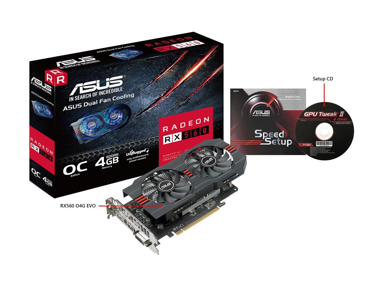 ASUS Radeon RX 560 4GB EVO OC Edition GDDR5 DP HDMI DVI AMD Graphics Card (RX560-O4G-EVO)