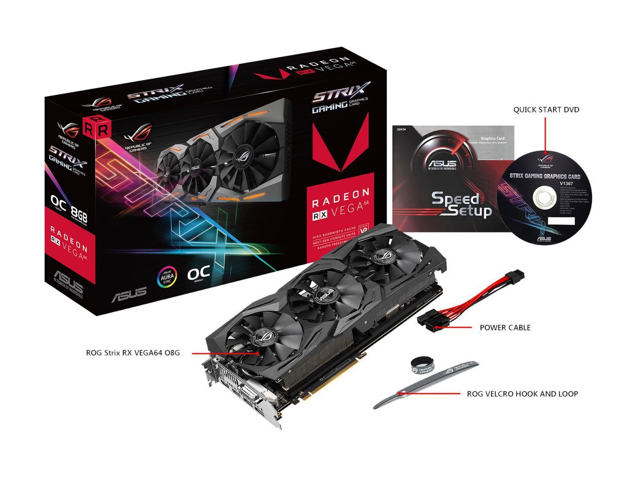 ASUS ROG Radeon RX Vega 64 STRIX-RXVEGA64-O8G-GAMING 8GB 2048-Bit HBM2 PCI Express 3.0 HDCP Ready Video Card
