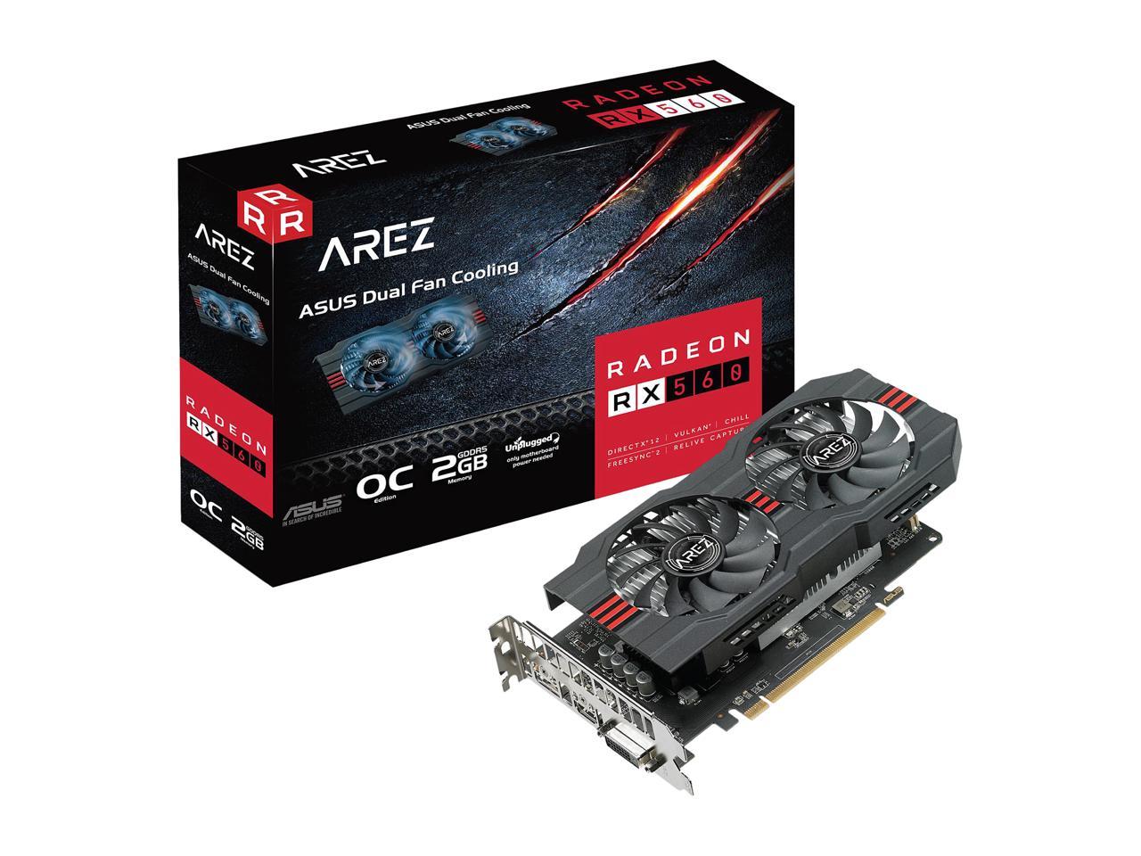 ASUS AREZ RX 560 O2G OC Edition GDDR5 DP HDMI DVI AMD Graphics Card (AREZ-RX560-O2G-EVO)