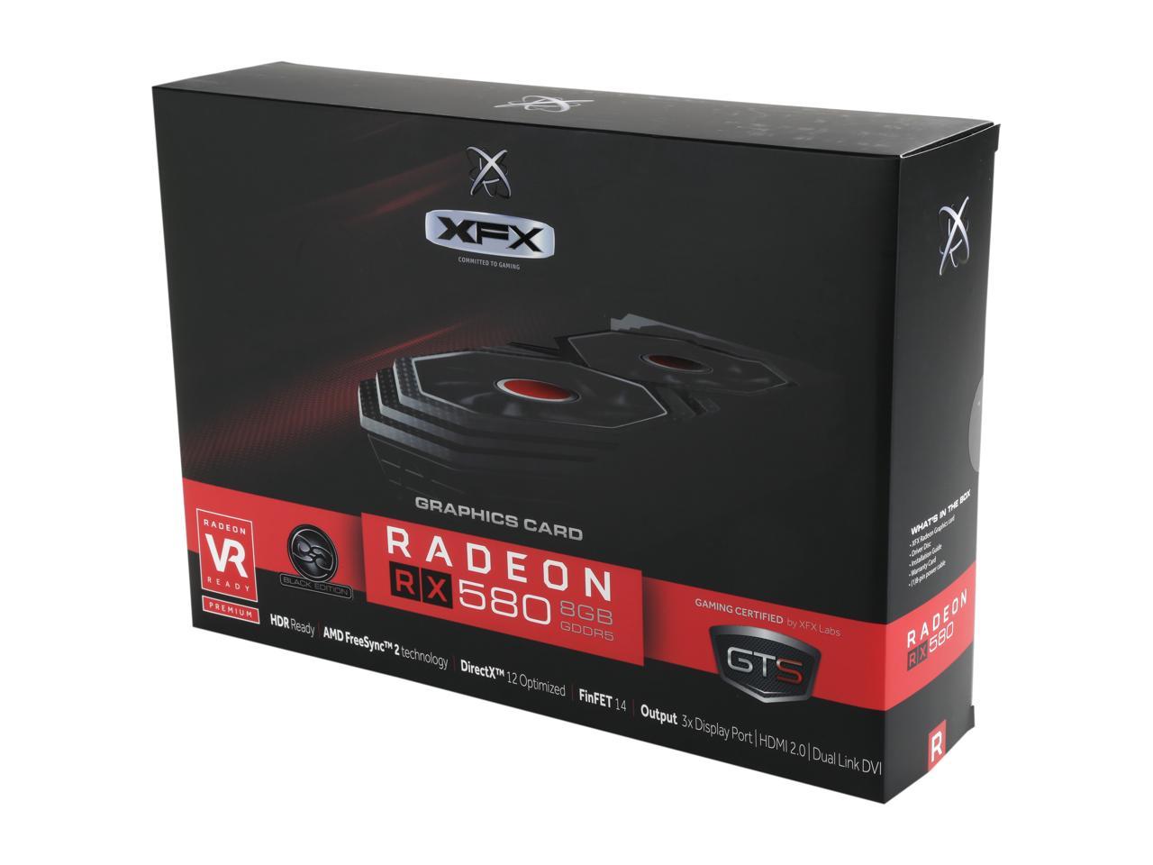 XFX Radeon RX 580 GTS Black Edition 1405 MHz OC+, 8GB 256-bit GDDR5, DX12 VR Ready, Double Dissipation, Dual BIOS, PCI-E AMD Graphics Card (RX-580P828D6)