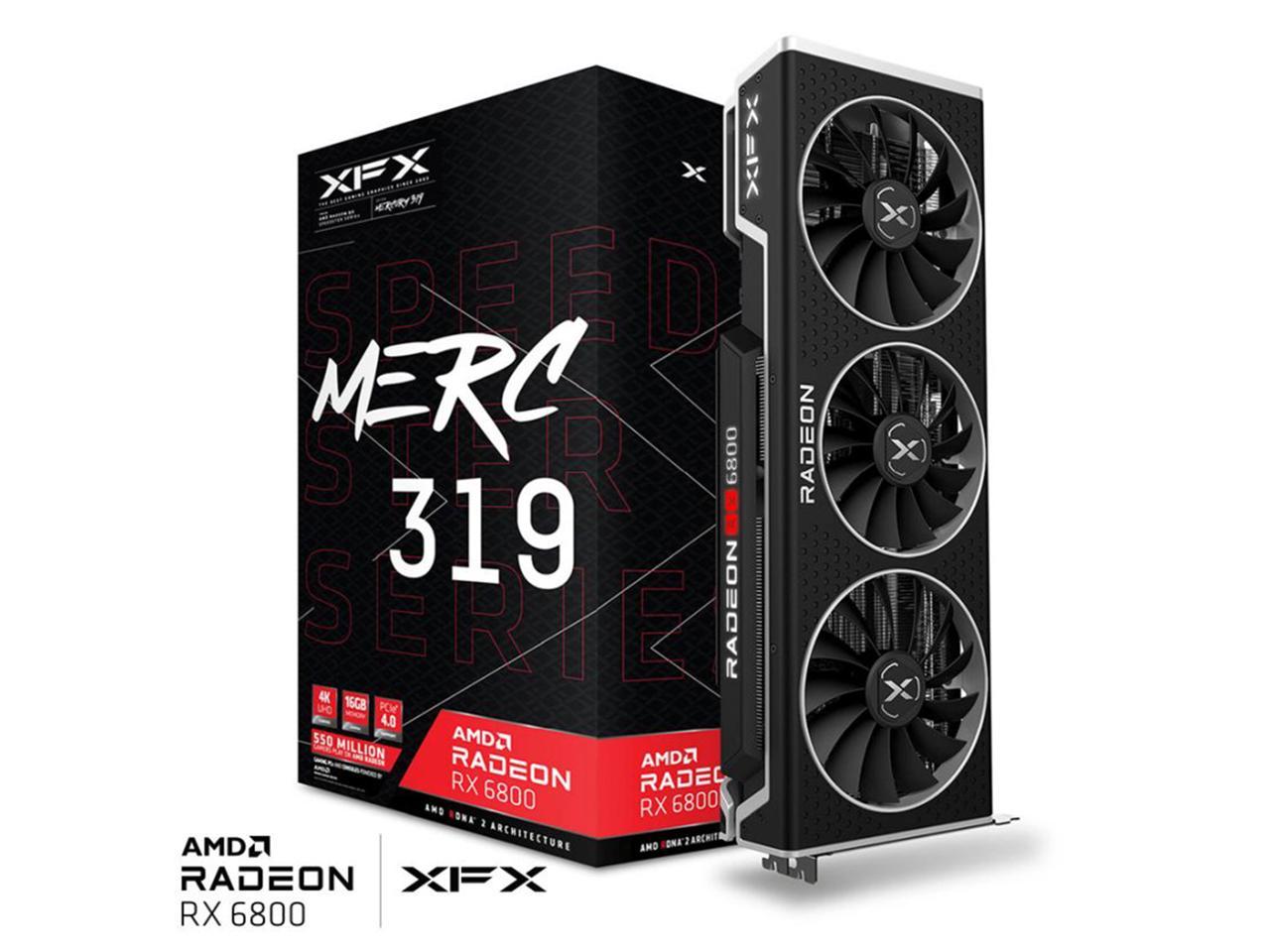 XFX Speedster MERC319 Radeon RX 6800 BLACK 16GB GDDR6 HDMI DisplayPort PCIe 4.0 Gaming Graphic Card, RX-68XLATBD9