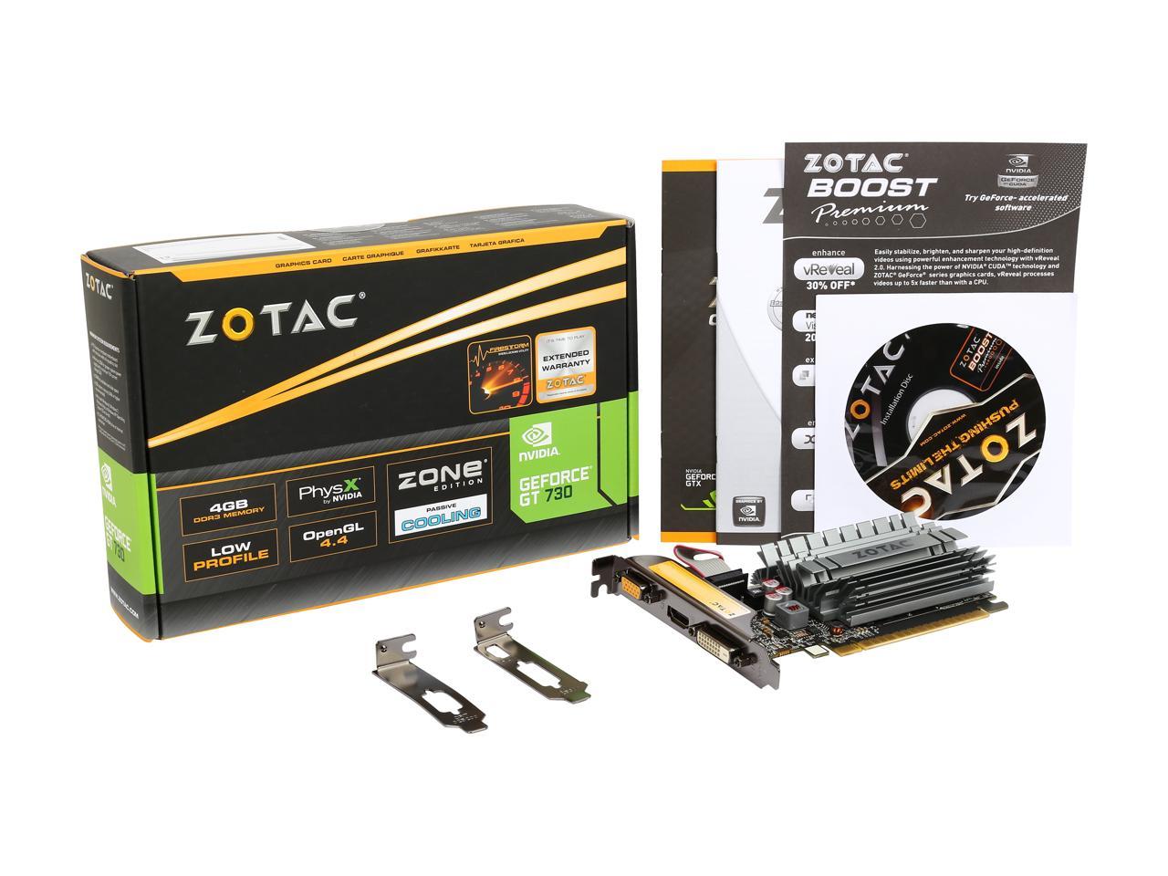 ZOTAC GeForce GT 730 DirectX 12 (feature level 11_0) ZT-71115-20L 4GB 64-Bit DDR3 PCI Express 2.0 Zone Edition Video Card
