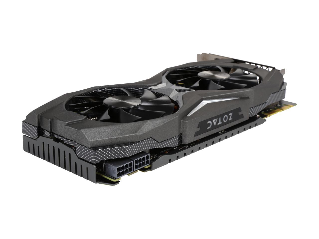 ZOTAC GeForce GTX 1080 AMP! Edition, ZT-P10800C-10P, 8GB GDDR5X IceStorm Cooling, Metal Wraparound Carbon ExoArmor Exterior, Ultra-wide 100mm Fans, Spectra Lighting, PowerBoost, FREEZE Fan Stop