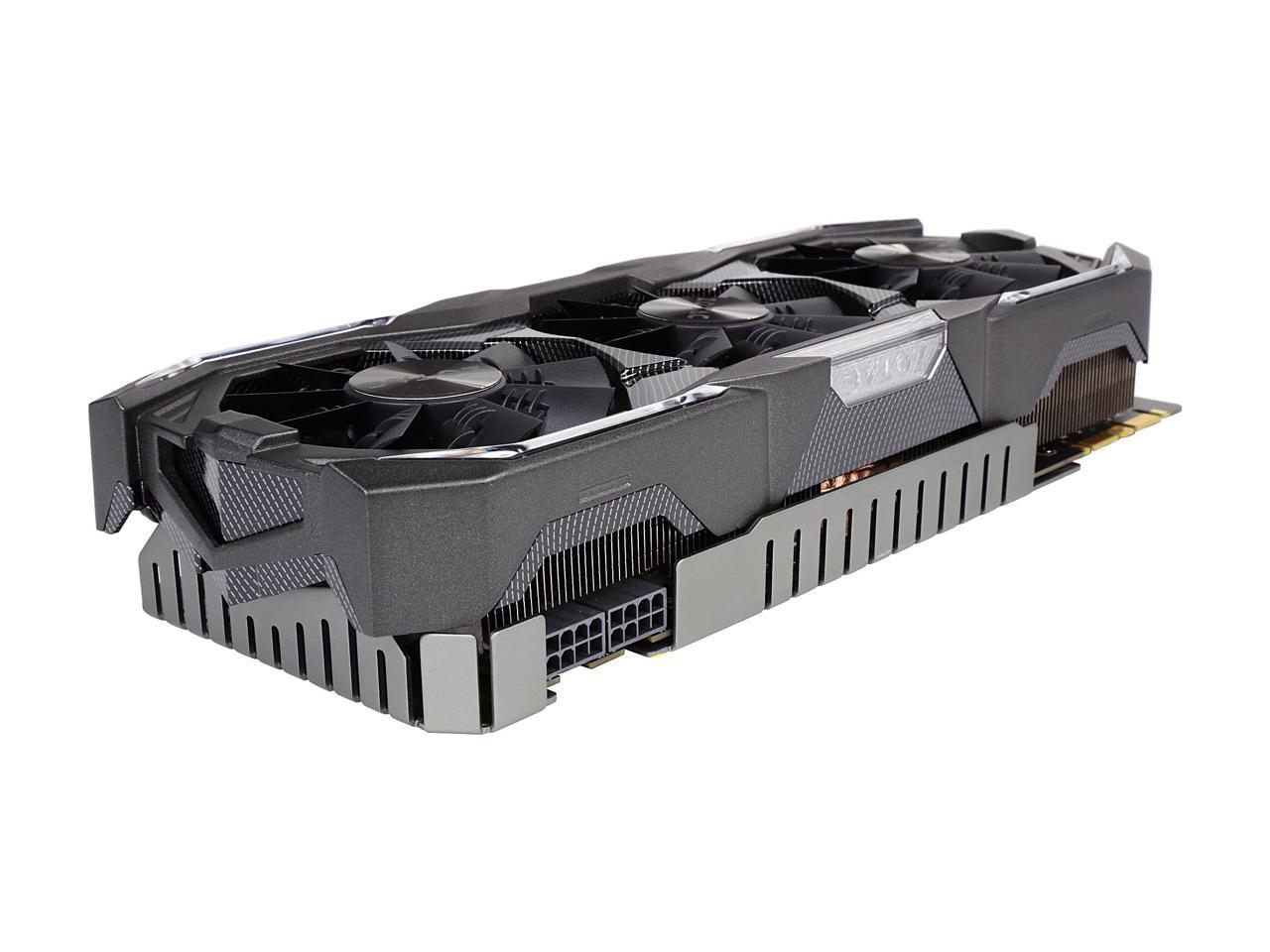 ZOTAC GeForce GTX 1080 AMP! Extreme, ZT-P10800B-10P, 8GB GDDR5X IceStorm Cooling, Metal Wraparound Carbon ExoArmor exterior, Dual-blade EKO Fan, Spectra Lighting, PowerBoost, FREEZE fan stop