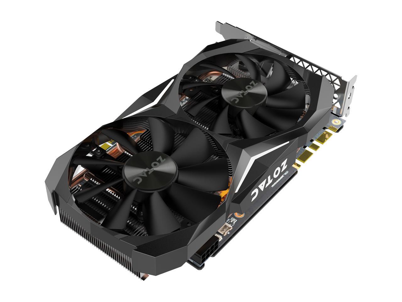 ZOTAC GeForce GTX 1080 Mini, ZT-P10800H-10P, 8GB GDDR5X IceStorm Cooling, Dual Fans, 90mm Pressure Optimized Fan, 100mm Maximum Airflow Optimized Fan, Direct GPU Copper Block Contact, Metal Back Plate, White LED Lit, Super Compact