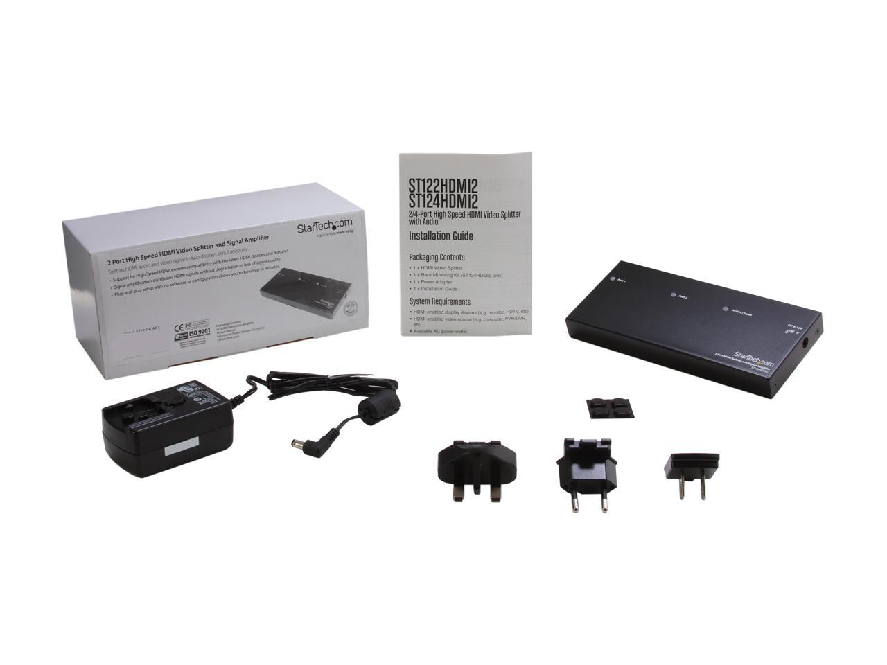 StarTech ST122HDMI2 HDMI Splitter 1 In 2 Out - 1080p - 2 Port - Signal Amplifier - Rugged - HDMI Multi Port - HDMI Audio Splitter