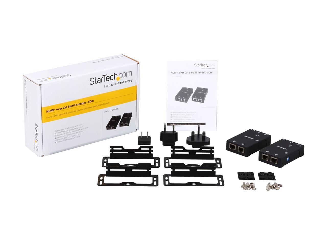 StarTech.com ST121SHD50 HDMI Over CAT5/CAT6 Extender with Power Over Cable - 165 ft (50m) HDMI Video/Audio Over Dual Ethernet Cable Extender - 1080p