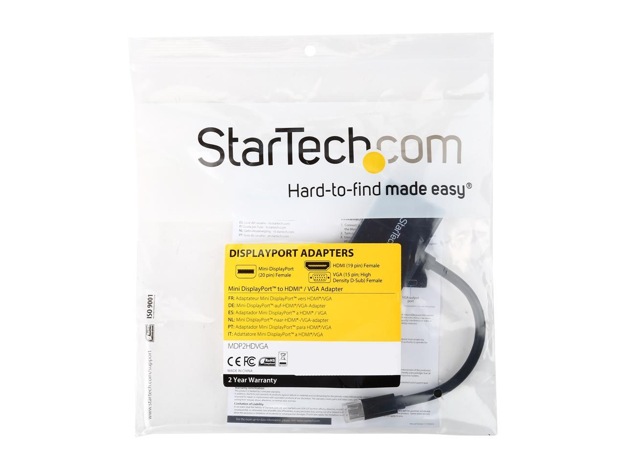StarTech.com MDP2HDVGA Mini DisplayPort to HDMI and VGA - 2 in 1 Travel Adapter - Mini DisplayPort to VGA Adapter - Mini DP to HDMI Dongle - Monitor Adapter