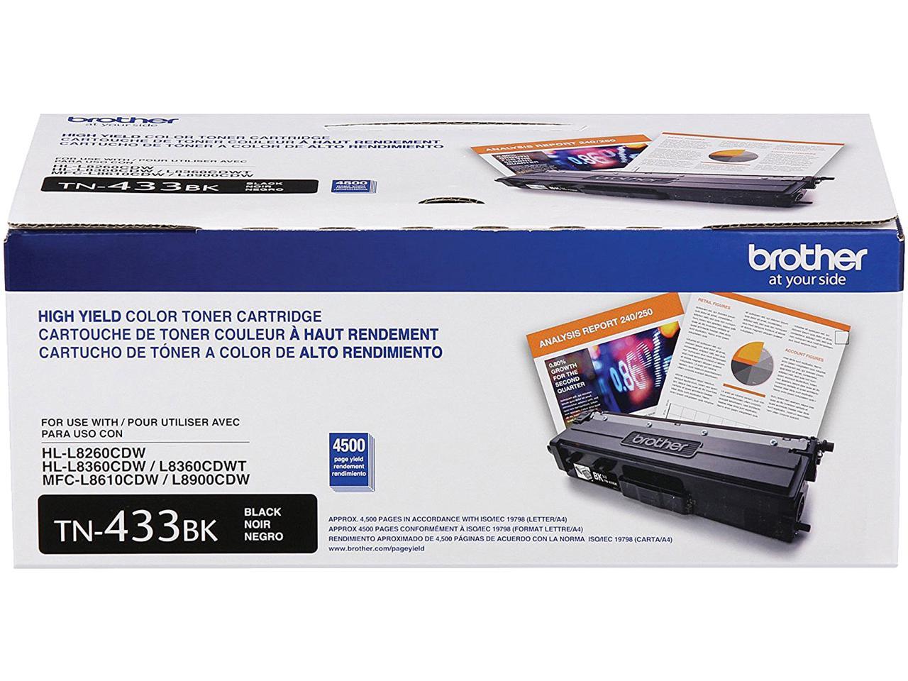 Brother International - TN433BK - Brother TN433BK Toner Cartridge - Black - Laser - High Yield - 4500 Pages - 1 Each