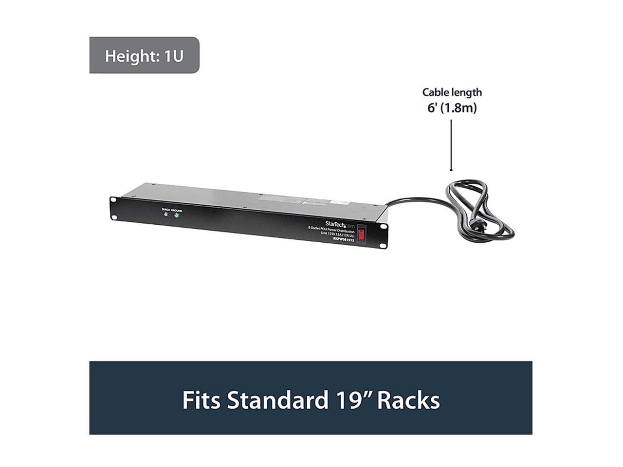 StarTech.com RKPW081915 Rackmount PDU with 8 Outlets with Surge Protection - 19 in Power Distribution Unit - 1U