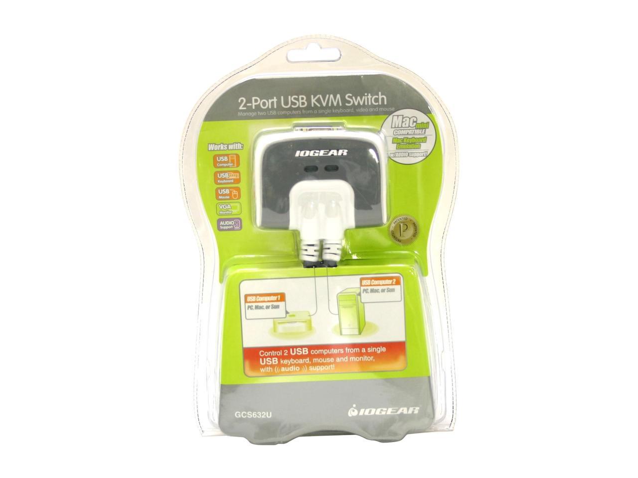 IOGEAR GCS632U 2-Port KVM Switch with built-in KVM Cables and Audio Support (US packaging version)