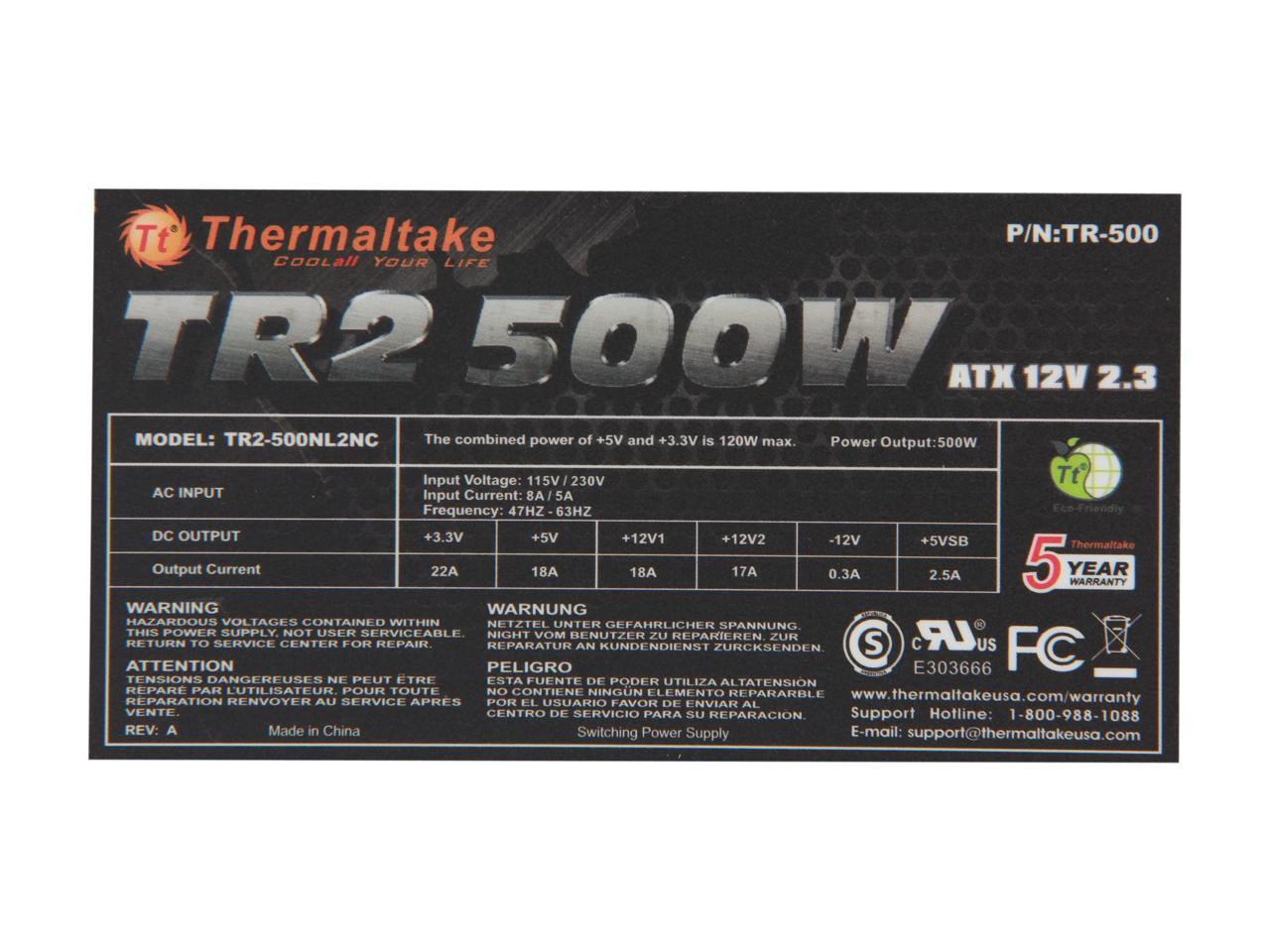 Thermaltake TR2 TR-500 500W ATX12V v2.3 SLI Ready CrossFire Ready Power Supply