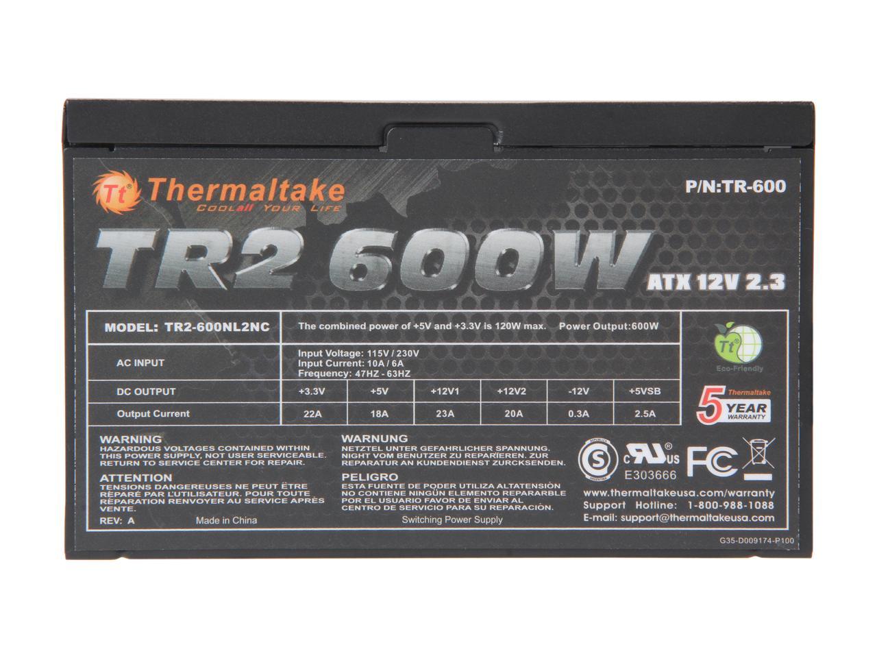 Thermaltake TR2 TR-600 600W ATX12V v2.3 SLI Ready CrossFire Ready Power Supply