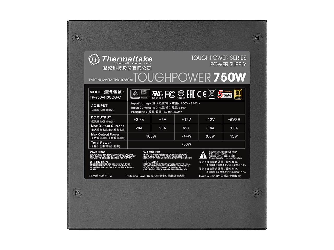 Thermaltake Toughpower TPD-0750M - SLI / CrossFire Ready 80 PLUS Gold Certification and Semi Modular Cables Black Active PFC Power Supply Intel Haswell Ready (PS-TPD-0750MPCGUS-1)