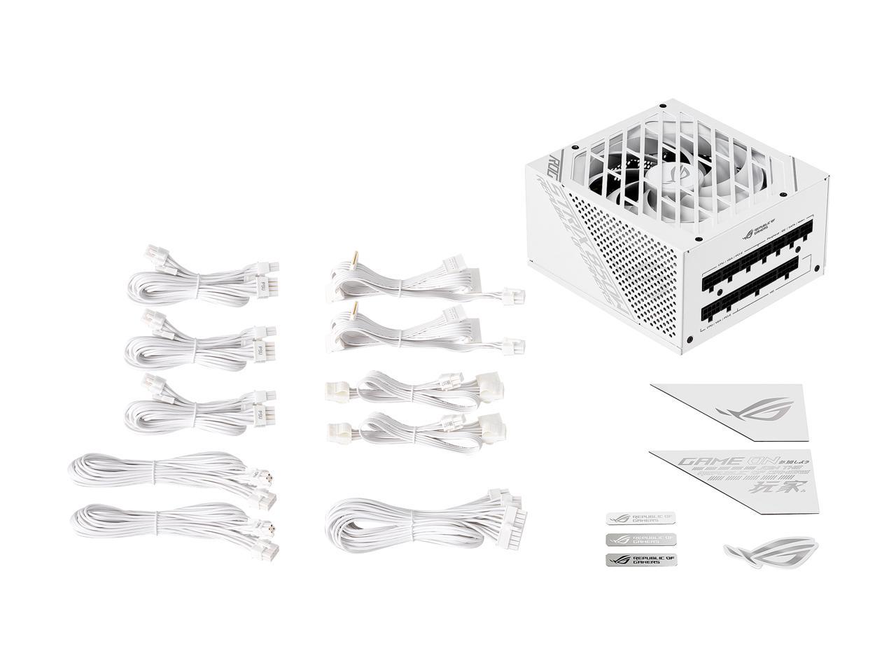 ASUS ROG STRIX 850G 850W White Edition Power Supply, ROG Heatsinks, Axial-tech Fan Design, Dual Ball Fan Bearings, 0dB Technology, 80 PLUS Gold Certification, Fully Modular Cables, 10-year Warranty