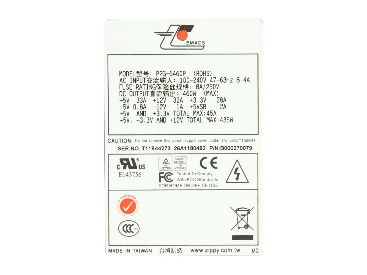 Athena Power P2G-6460P 460W Single 2U IPC Server Power Supply